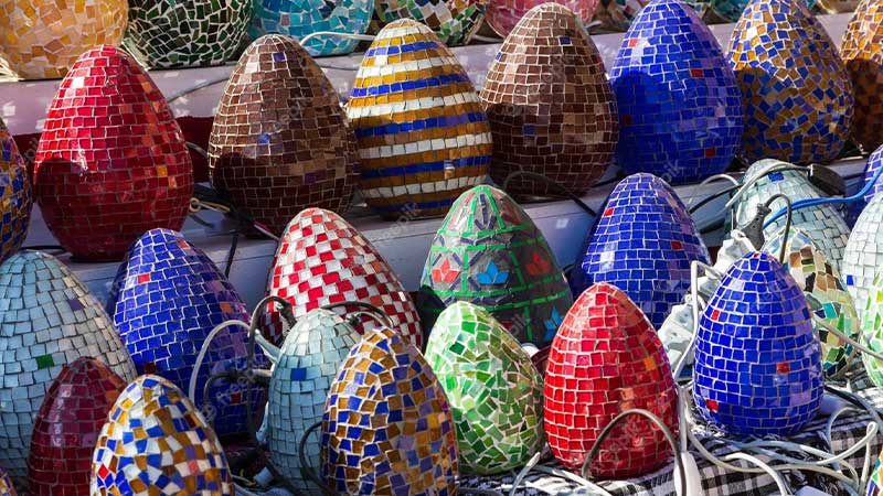 A picture of colored eggs for Easter celebrations